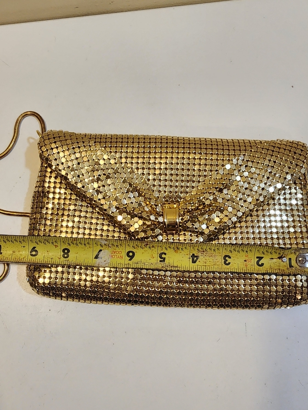 Gold Metallic Mesh Satchel Bag With Long Strap - Picture 13 of 14
